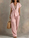 Women's 3/4 Sleeve Cotton-Blend Top & Long Pants Co-Ord Set — 4 Colours