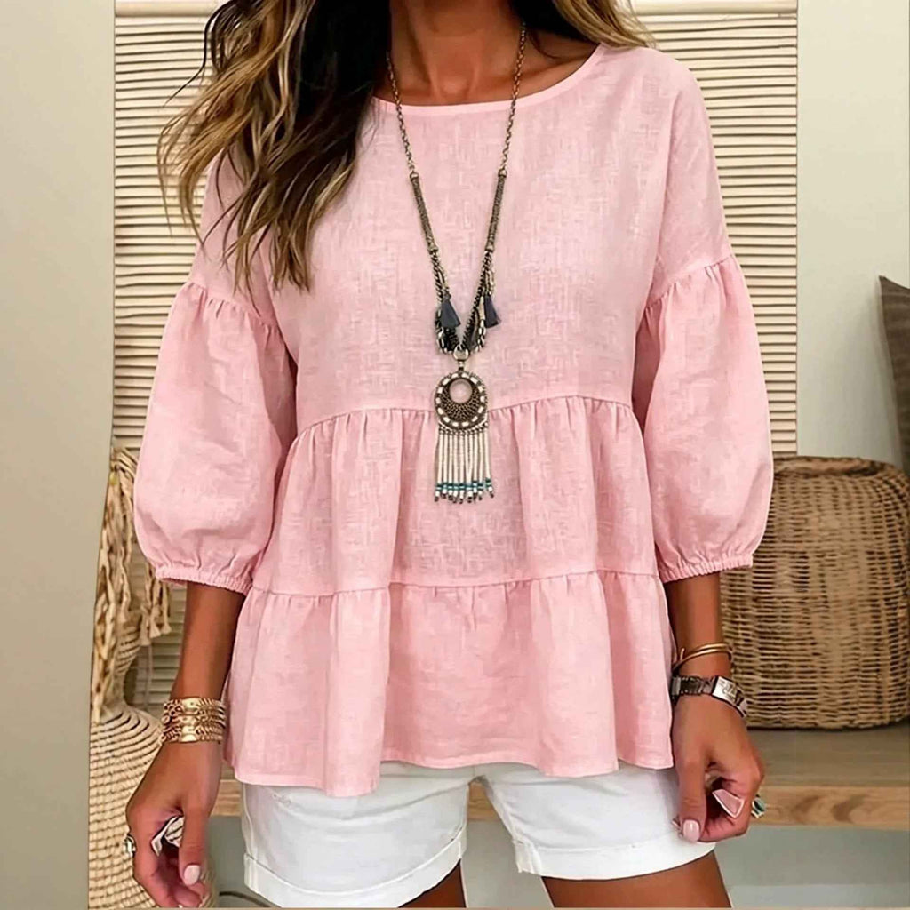 Women's Puff Sleeve Crew Neck Loose Shirt