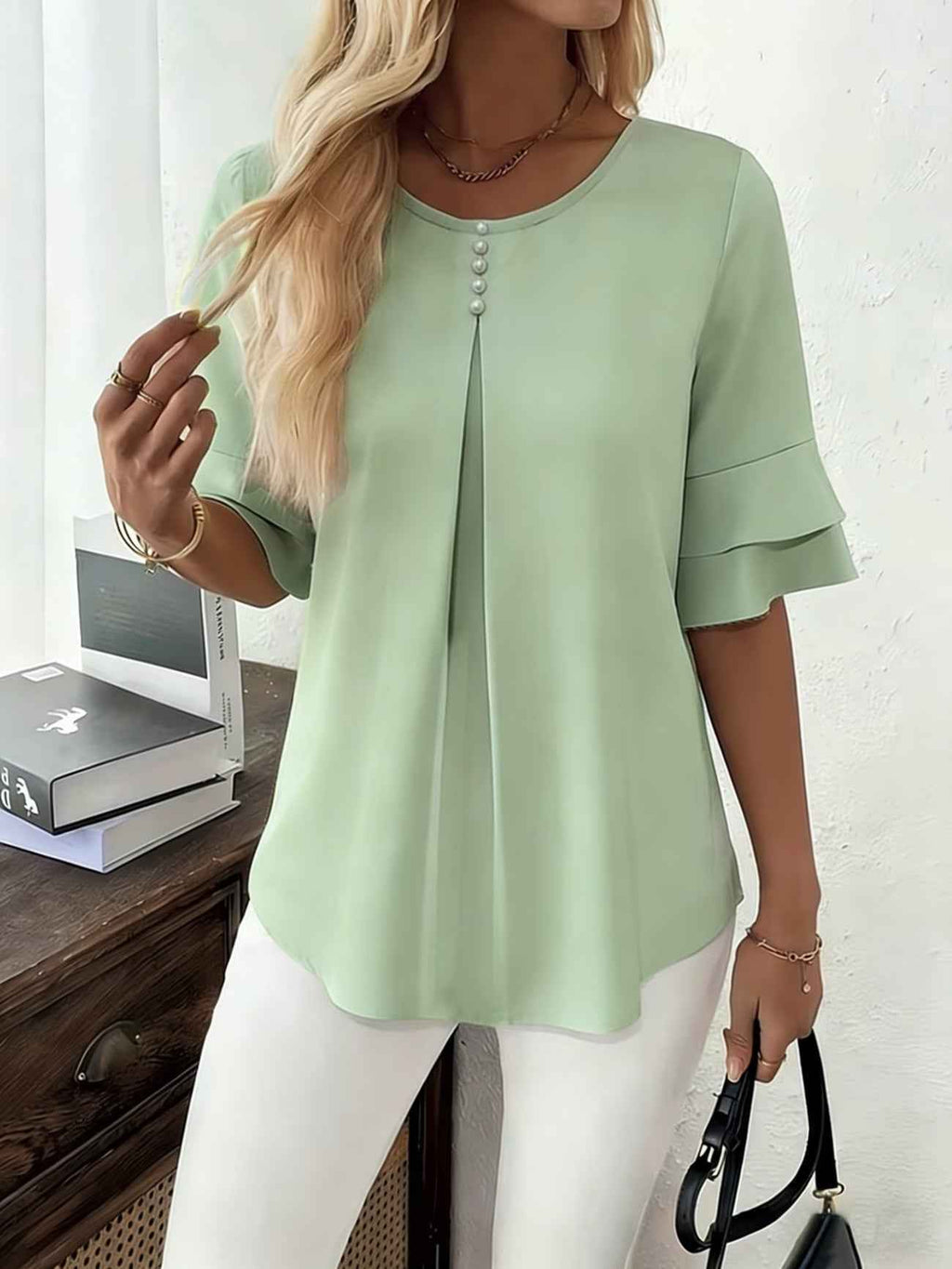 Relaxed Fit Hoodie Top — Solid Colour