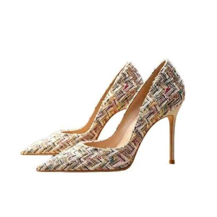 French Shallow-mouth Woven High Heels