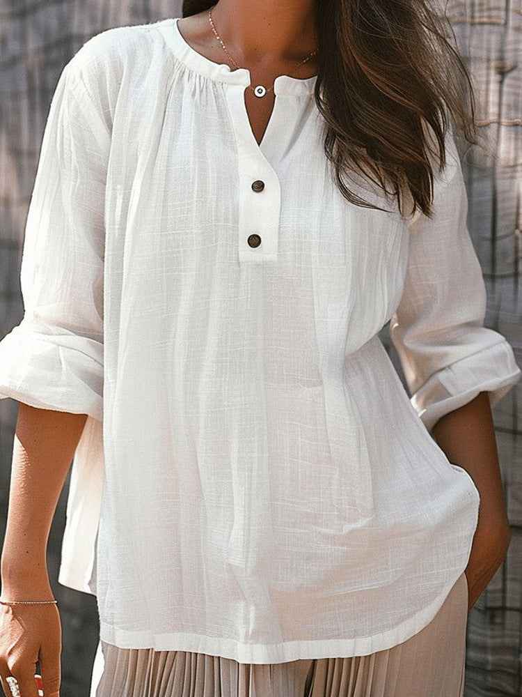 Women's Bamboo-Stripe Crew-Neck Cotton Shirt