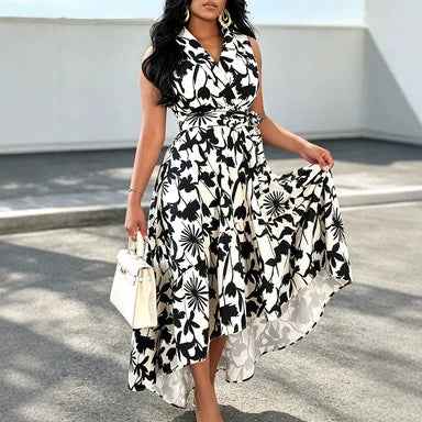 Women's Plus Size Asymmetric Color-Block Midi Dress