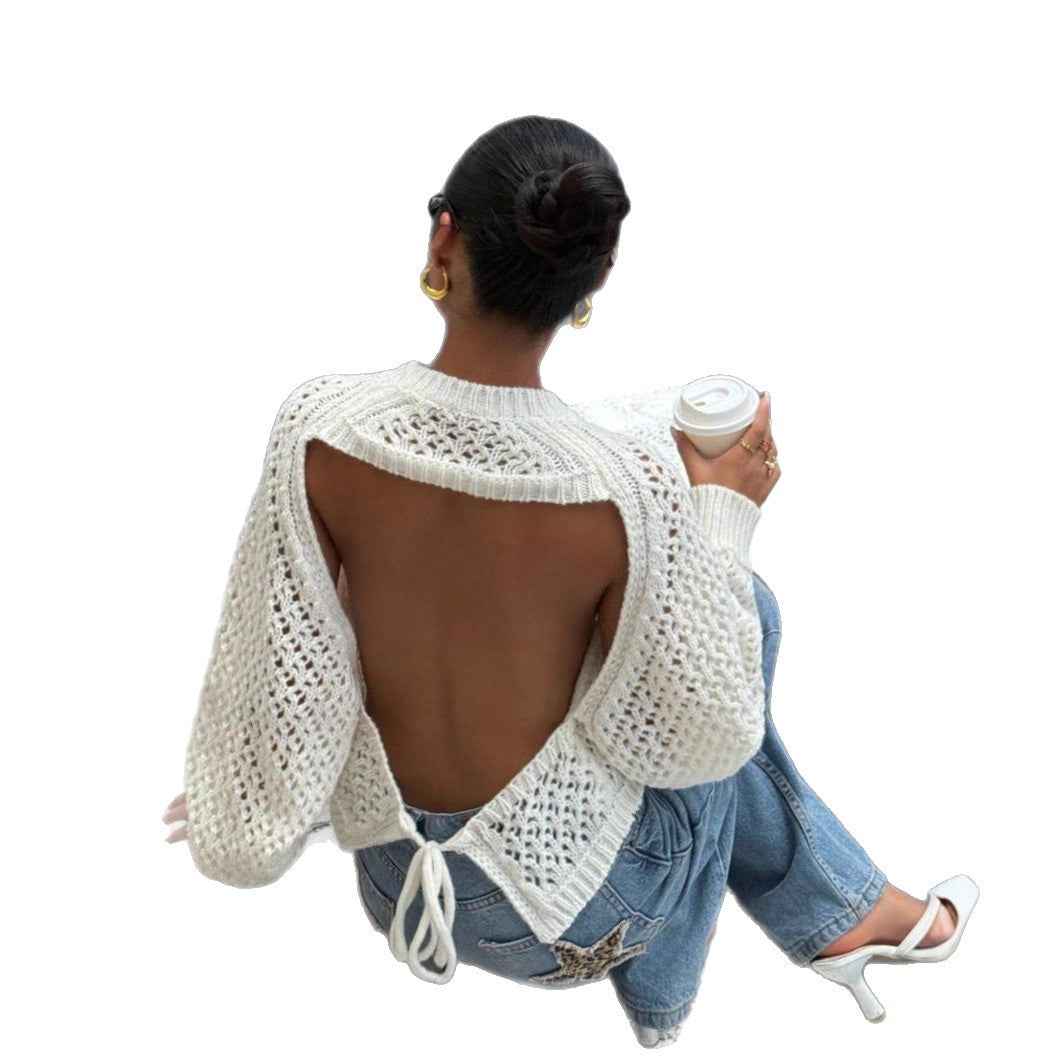 Backless Hollow-Out Knitted Pullover Sweater