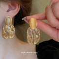 Bold Oval Pleated Earrings – Retro Minimalist Silver Needle Jewelry