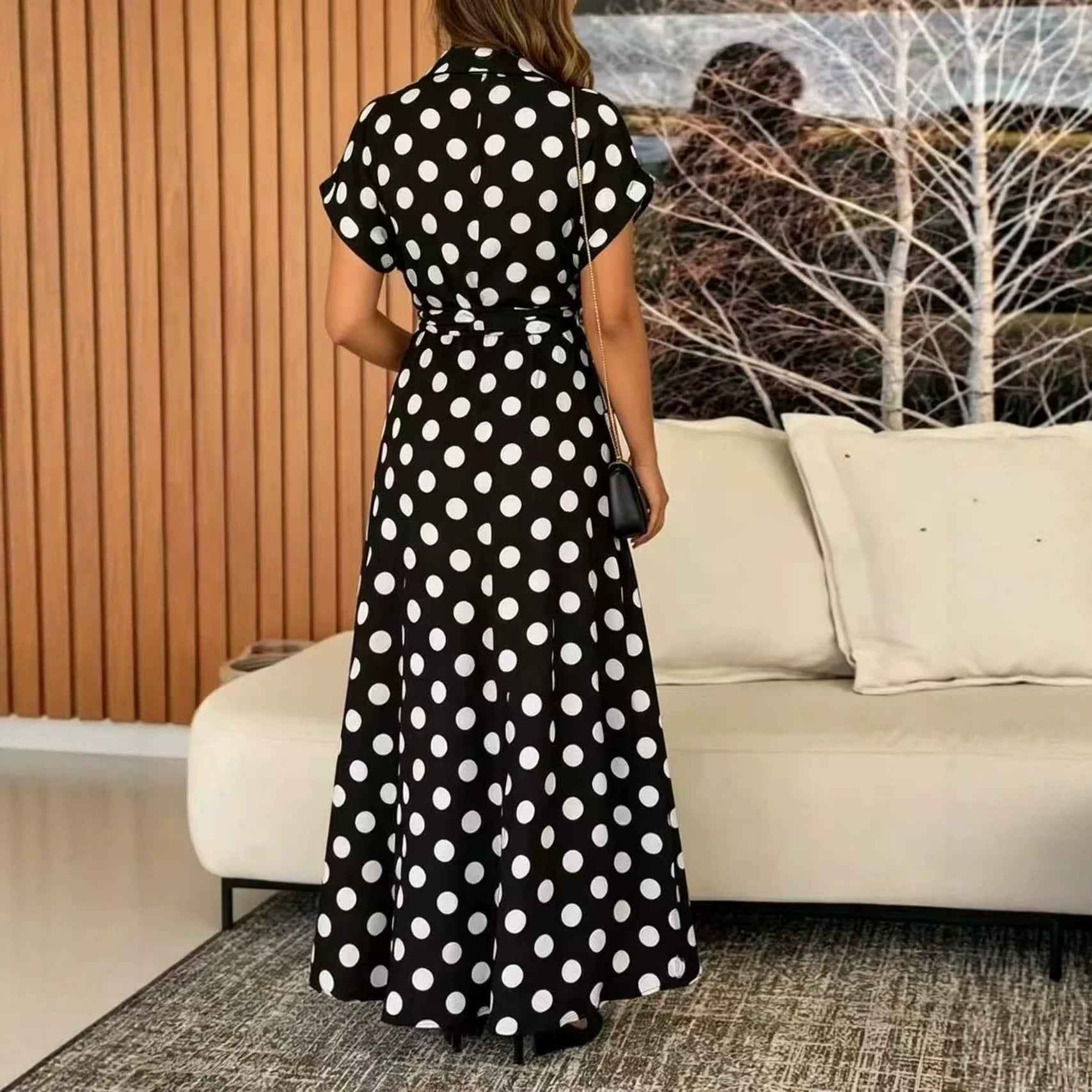 Retro Polka-dot Waist-cinching Dress For Women