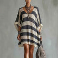 V-Neck Puff Sleeve Colour-Block Knit Sweater – Plus Size
