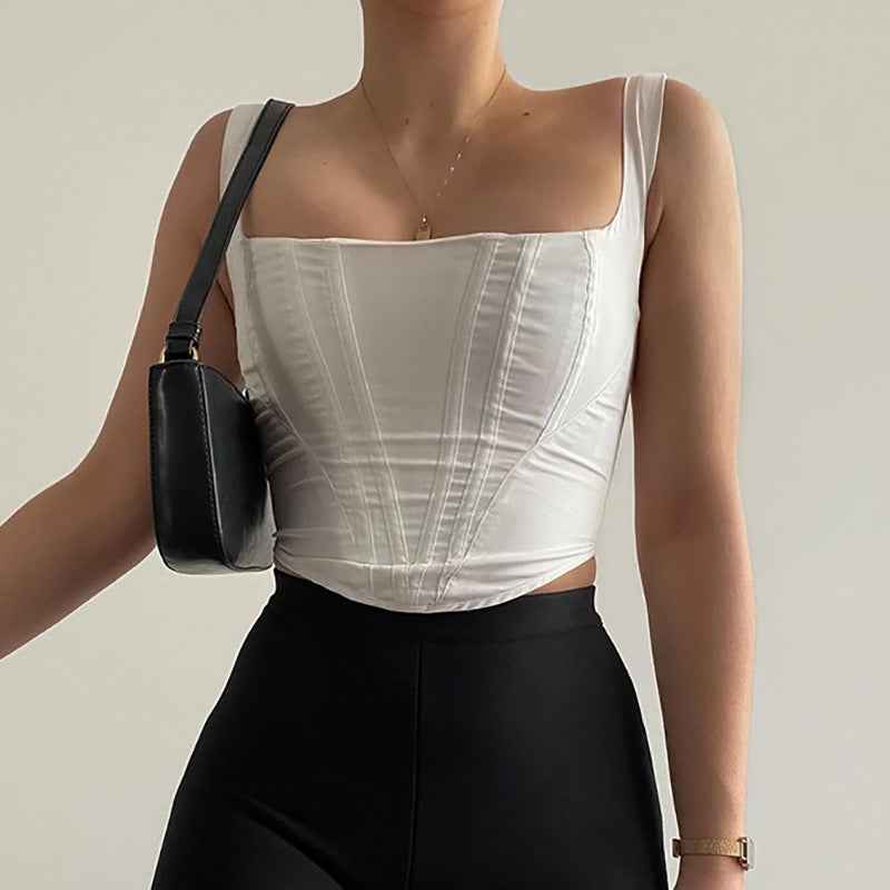 Fishbone Cropped Camisole – Square Neck Slim Fit Tank Top