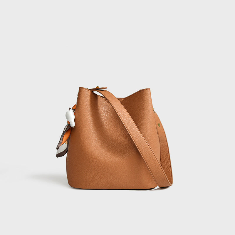 Genuine Leather Bucket Crossbody Bag – Soft Cowhide Everyday Bag