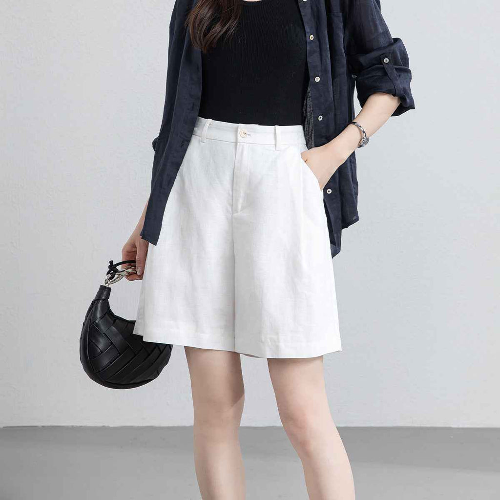 Women's High-Waist Tencel Straight-Leg Cropped Shorts — 2 Colours, W26–W32