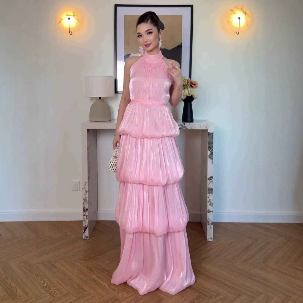 Off-shoulder Halter-neck Silk Dress For Women