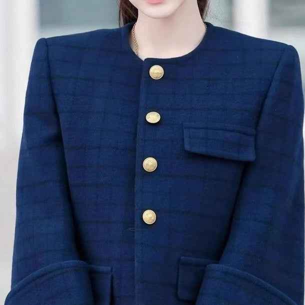 Women's Short Button-Front Jacket – Relaxed Fit | Navy Blue