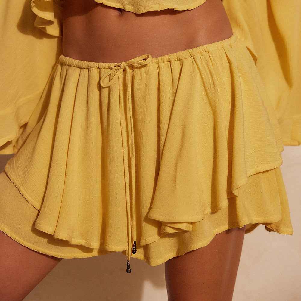 Relaxed-Fit Vacation Two-Piece Set — Long-Sleeve Top & Cropped Shorts
