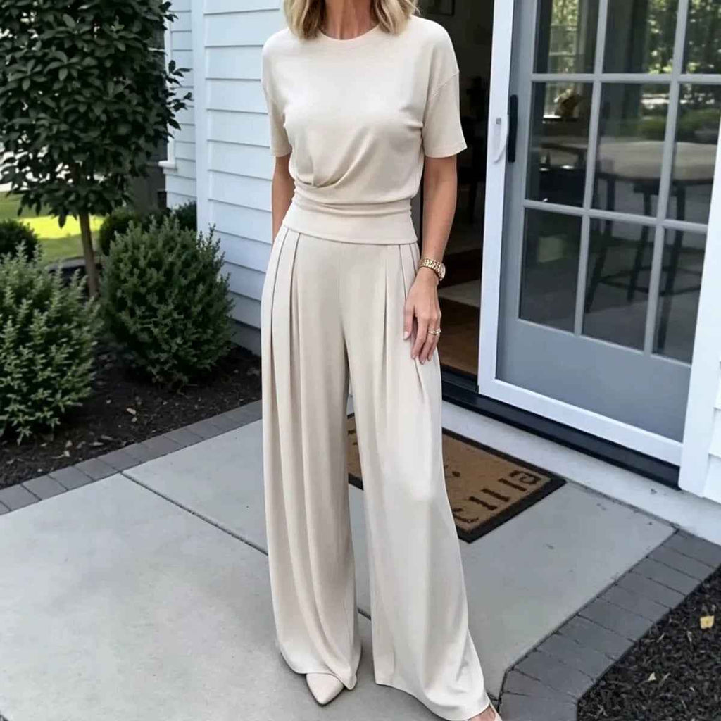 Loose Crew-Neck T-Shirt And Wide-Leg Pants Two-Piece Set