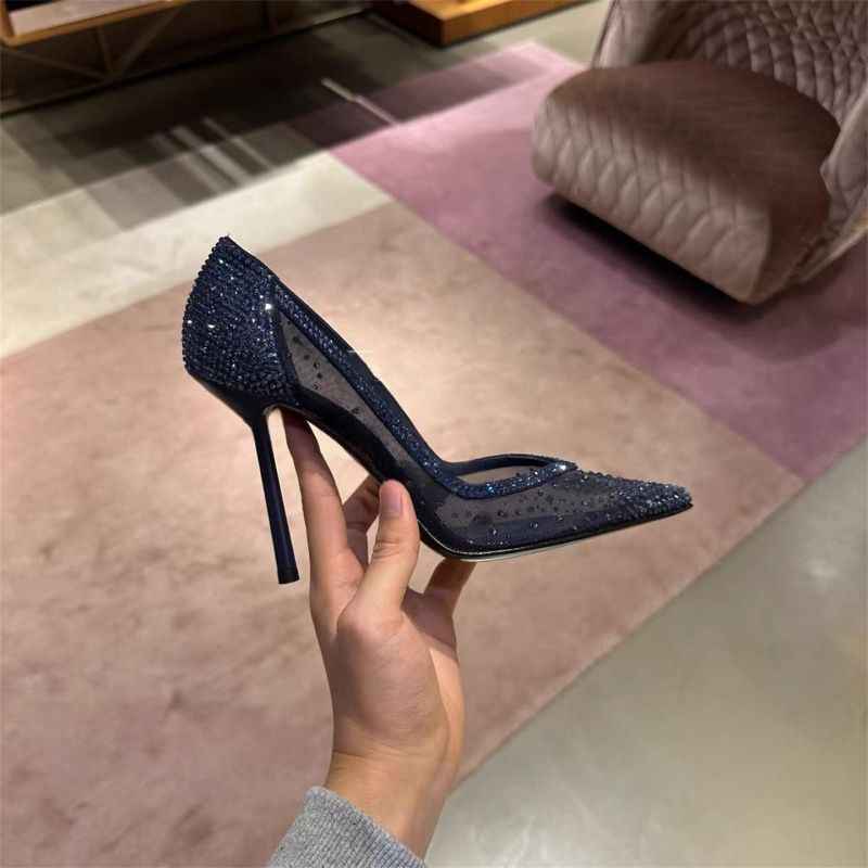 Mesh Rhinestone Pointed-toe Stiletto Heels