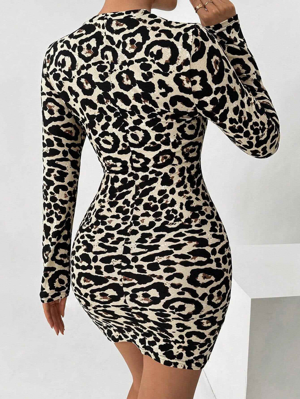 Women's Leopard Print Bodycon Midi Dress — Hollow-Out Slit, S–XL