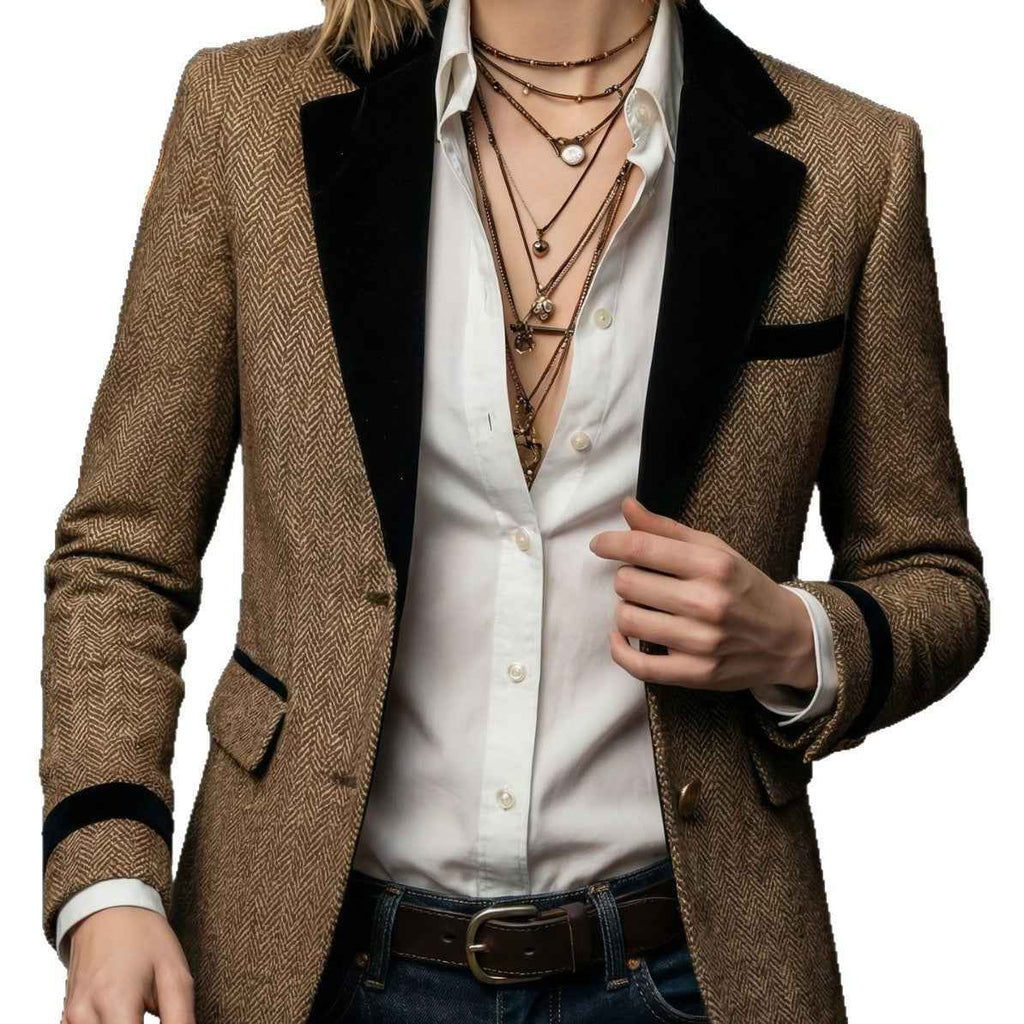 British-style Womens Blazer With A Contrasting Corduroy Collar