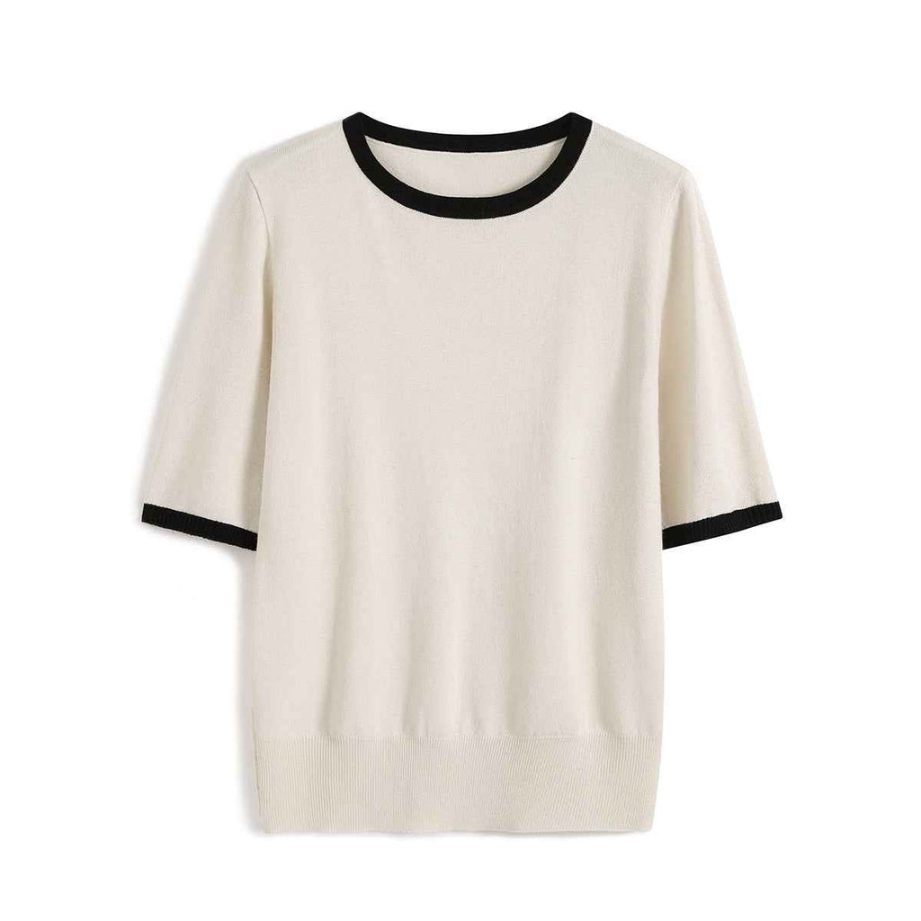 Colour-Block Short-Sleeve Knit Top — 5 Colours, S–3XL