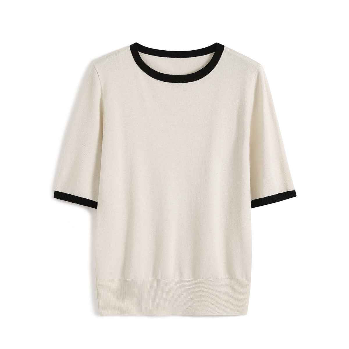 Colour-Block Short-Sleeve Knit Top — 5 Colours, S–3XL