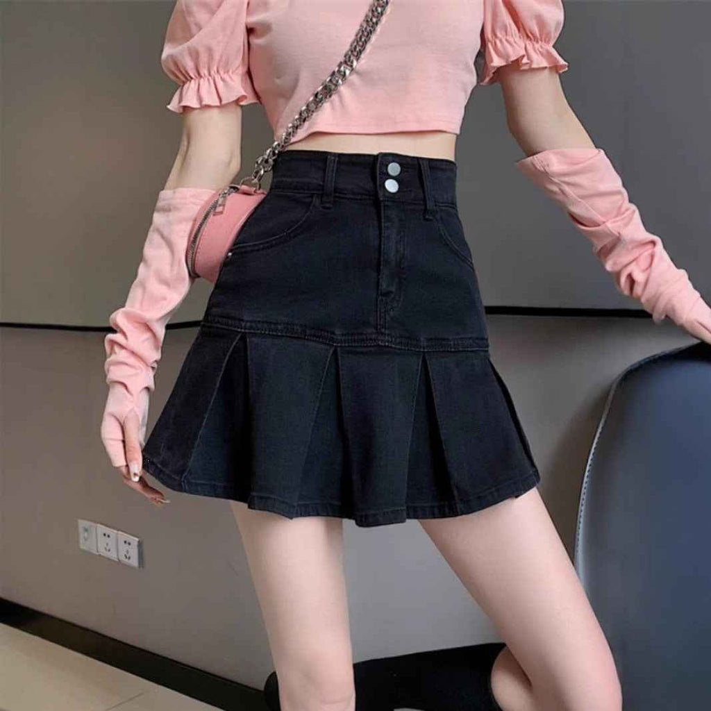 Retro High Waist Denim Skirt For Women
