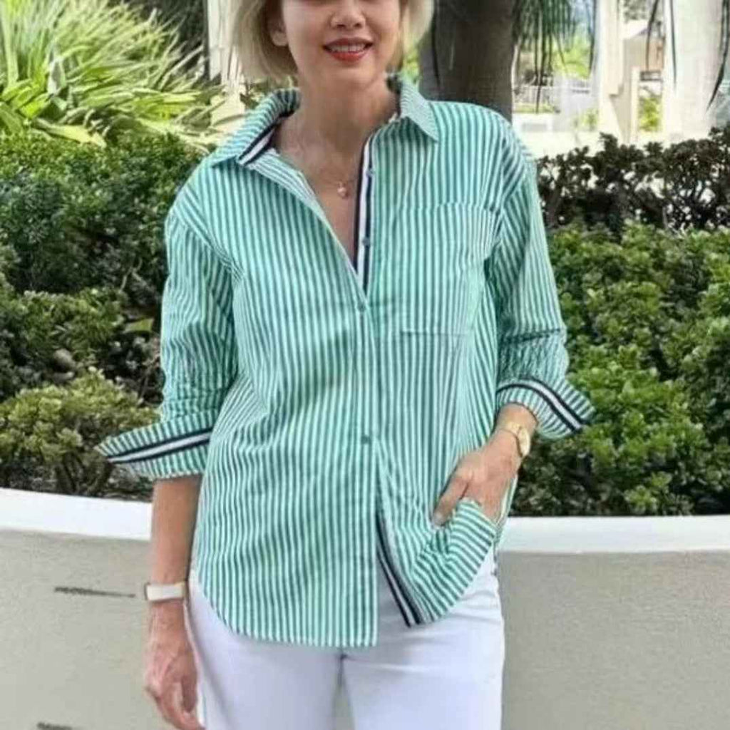 Striped Long-Sleeve Cardigan Shirt — Wrinkle-Resistant