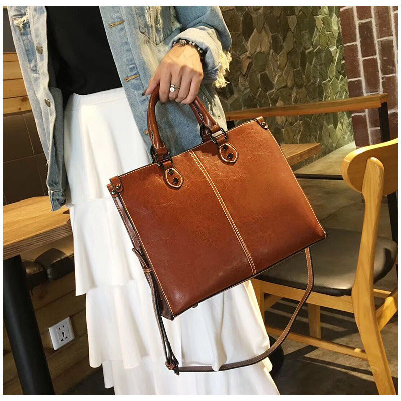 Genuine Leather Crossbody Handbag – European Retro Style
