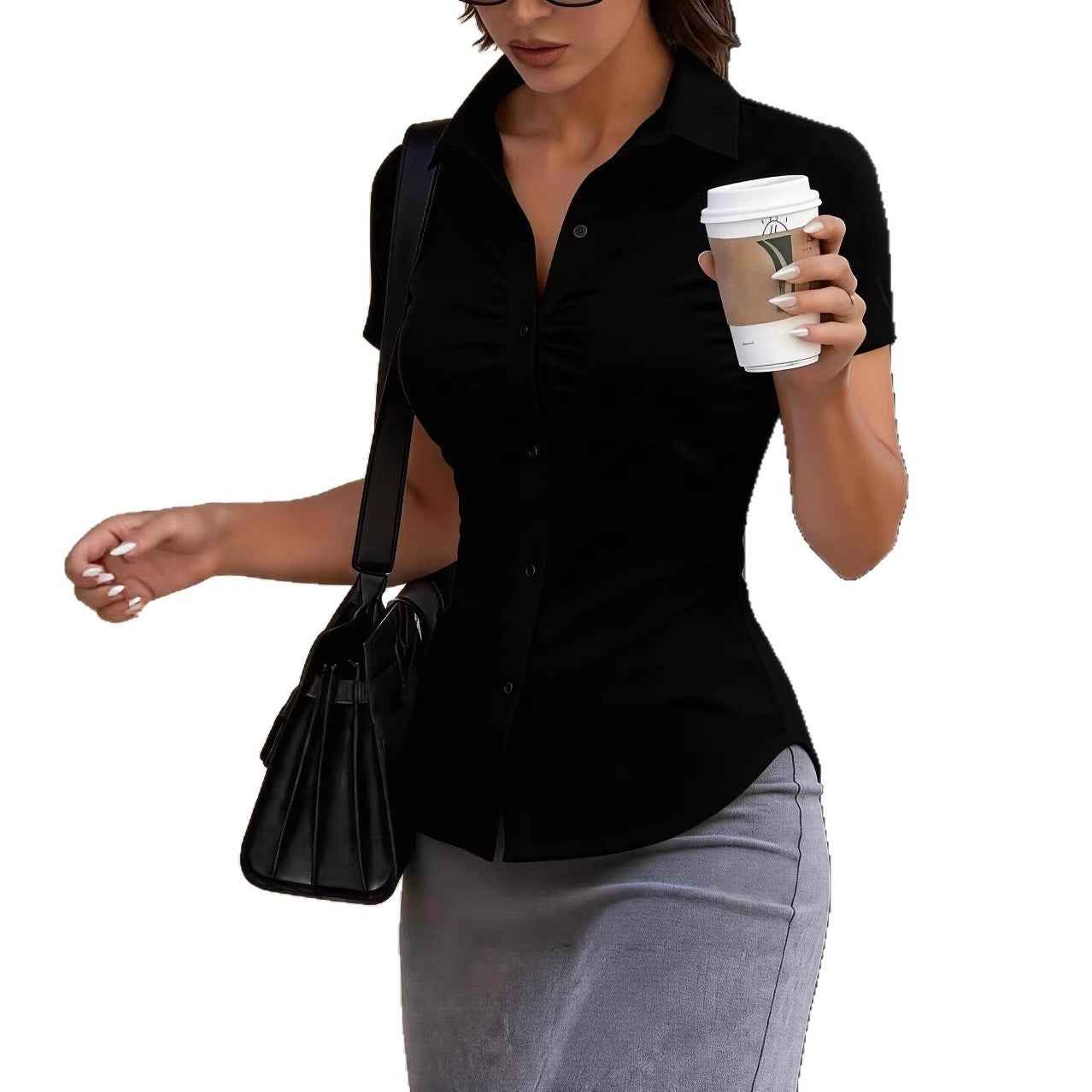 Professional Commuter Slimming Lapel Short-Sleeve Shirt