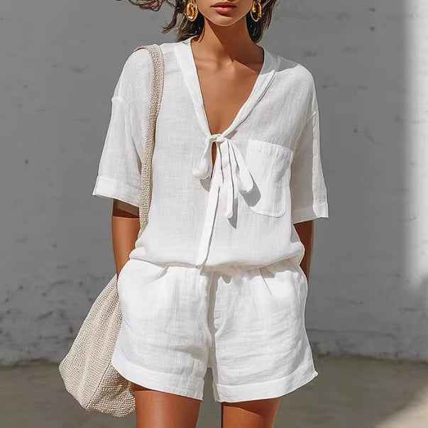 Lace-Up Shirt & Shorts Co-ord Set