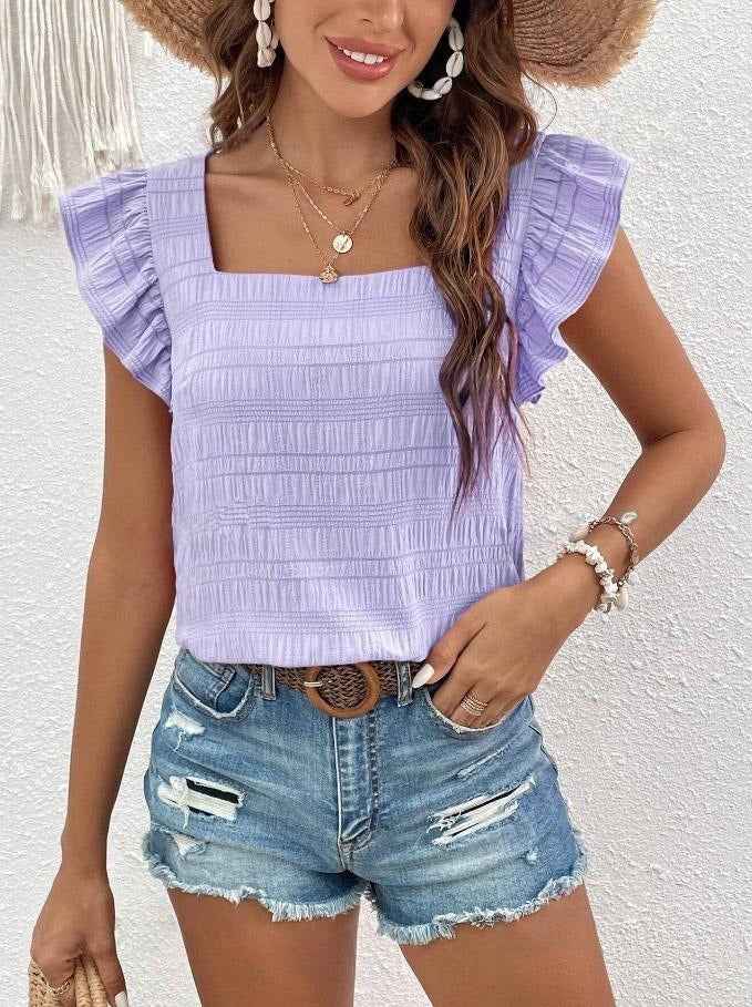 Women's Ruffled Square-Neck Short Sleeve Top
