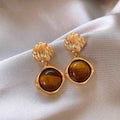 Sterling Silver Maillard Tiger Eye Stone Stud Earrings For Women, 2026 New Hot Selling Light Luxury High-End Autumn Winter Ear Jewelry