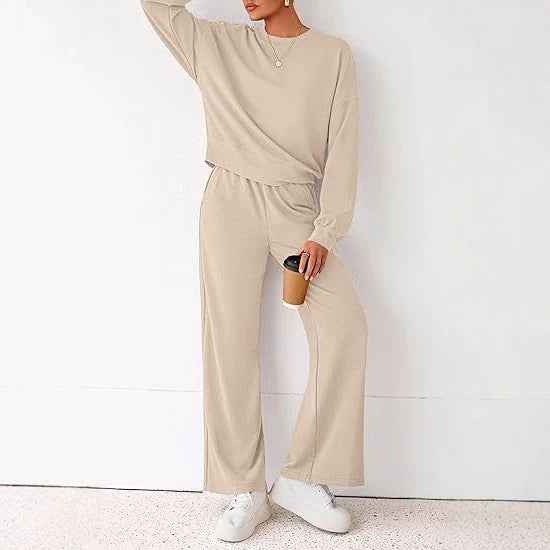 Plaid Print Sweatshirt & Wide-Leg Trousers Set
