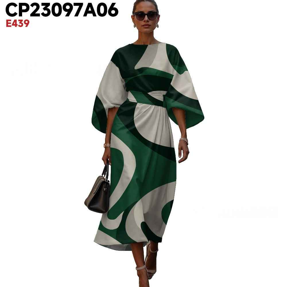 3D Printed High-Waist 3/4-Sleeve Dress — Casual, 6 Styles