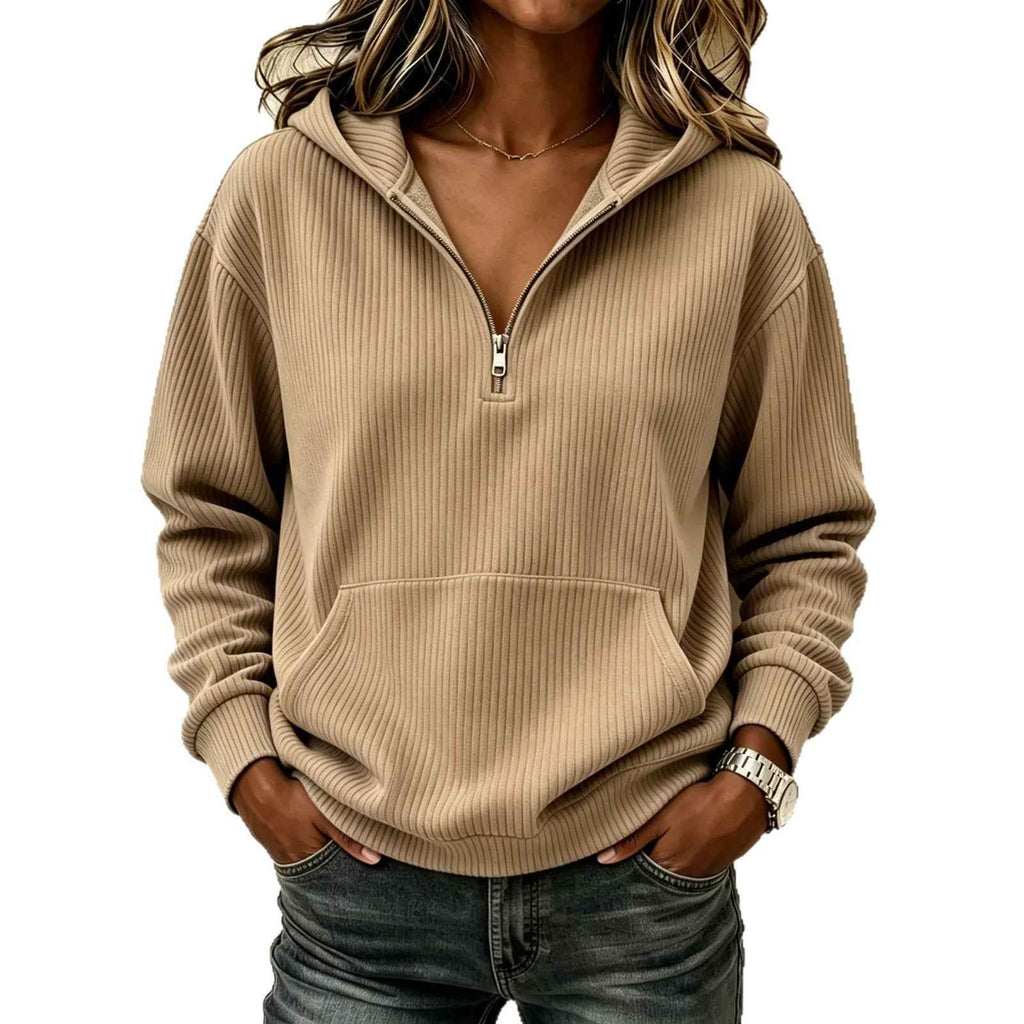 Womens Casual Long-sleeve Hooded Sweatshirt With Pockets And A Zipper