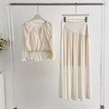 Puff-Sleeve Top & Floor-Length Pleated A-Line Skirt Set