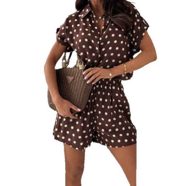 Retro Polka-Dot Short-Sleeve Shirt & Shorts Set — Elegant Two-Piece