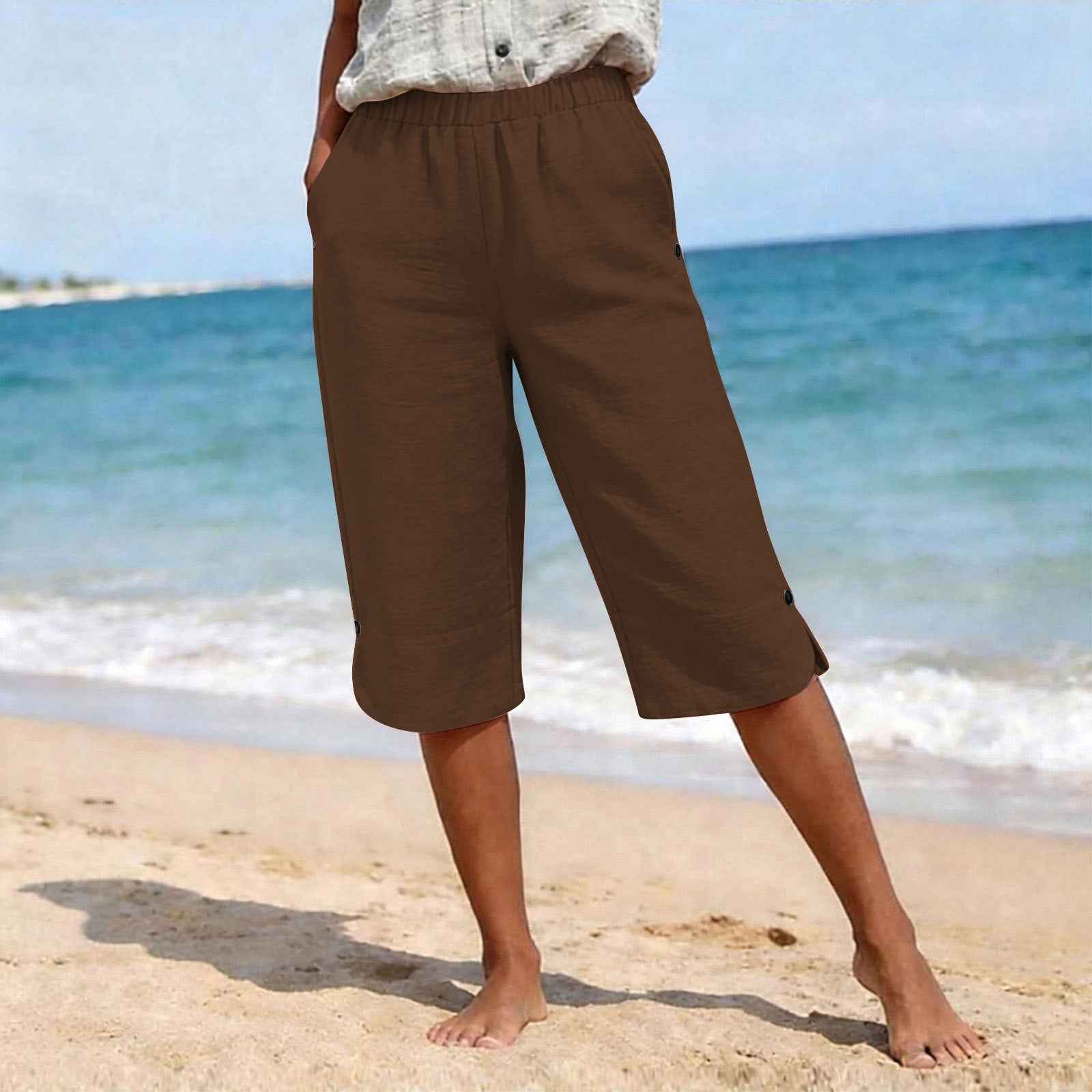 High-Waist Cotton-Linen Cropped Straight-Leg Pants — 10 Colours
