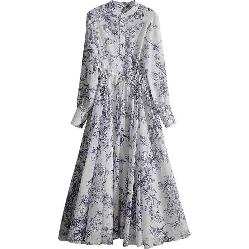 Women's One-Shoulder Ink-Wash Print Midi Dress