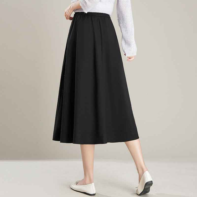 New Commuter Skirt Figure-flattering Black Fashion Pleated Maxi A-line Skirt