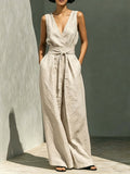 Solid Colour Sleeveless Vest & High-Waist Wide-Leg Pants Set
