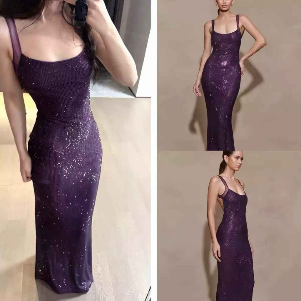 Rhinestone Embellished A-Line Maxi Dress – Tie-Back Luxury