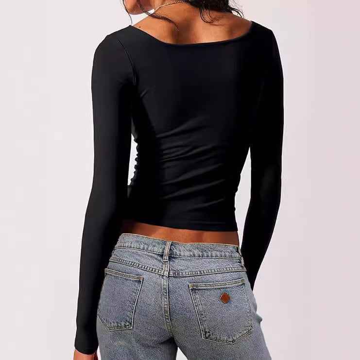 Square Neck Milk Silk Long Sleeve Top – Slim Fit Crop