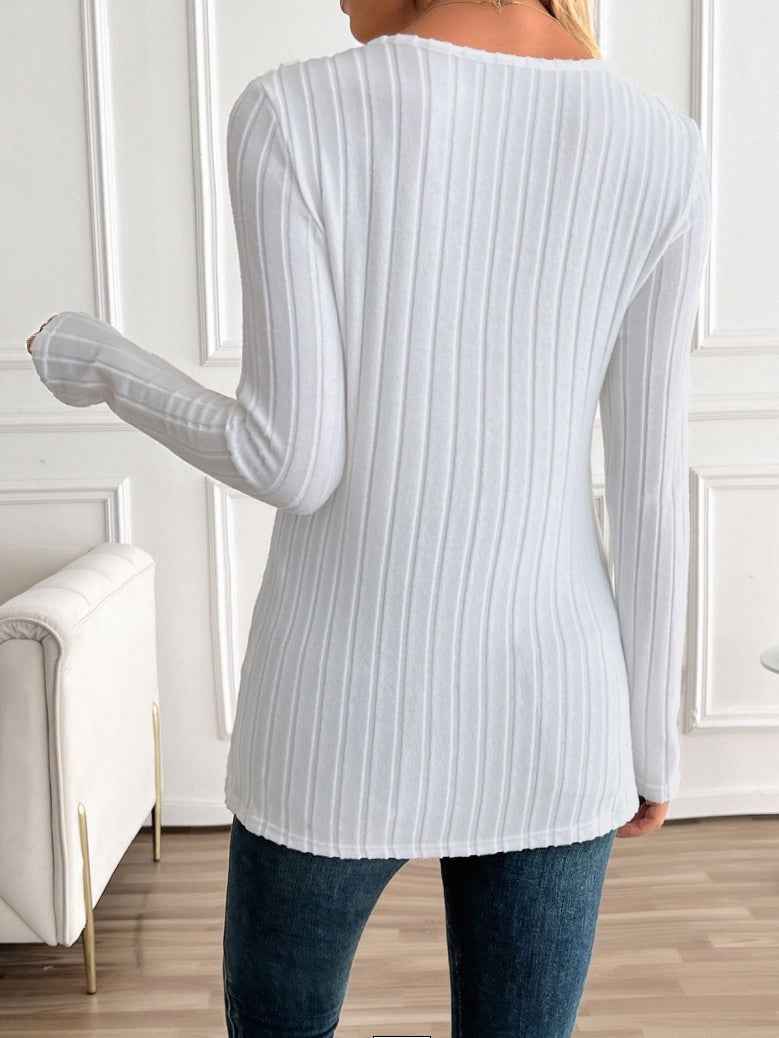 Women's Ribbed Long-Sleeve Top with Asymmetric Hem — 2 Colours