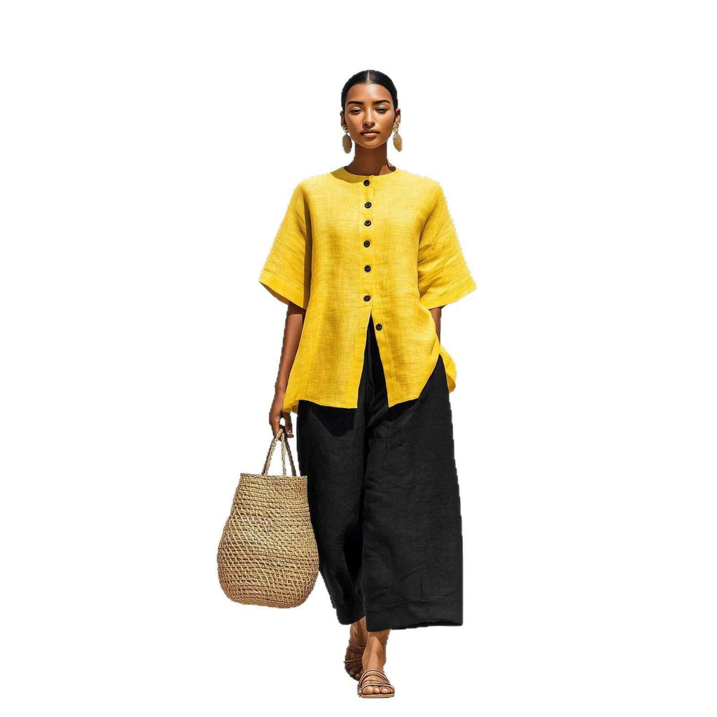 Women's Linen Cardigan & Cropped Wide-Leg Pants Set — 5 Colours, S–3XL