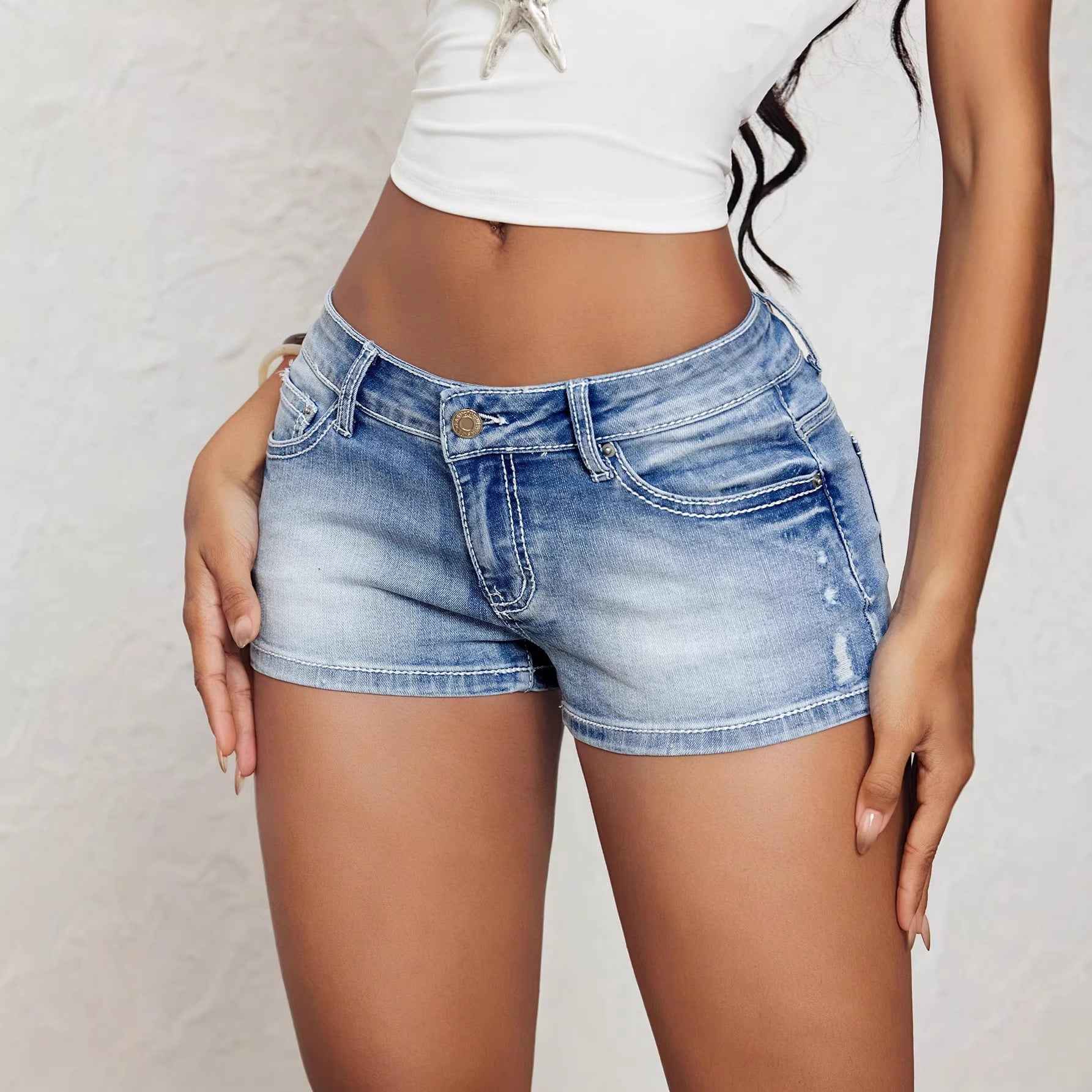 Womens Low-rise Vintage Versatile Denim Shorts