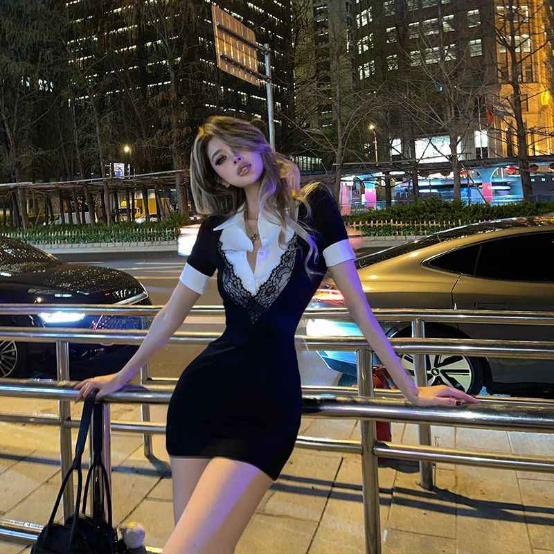 Black Patchwork Sheath Dress with Regular Sleeves