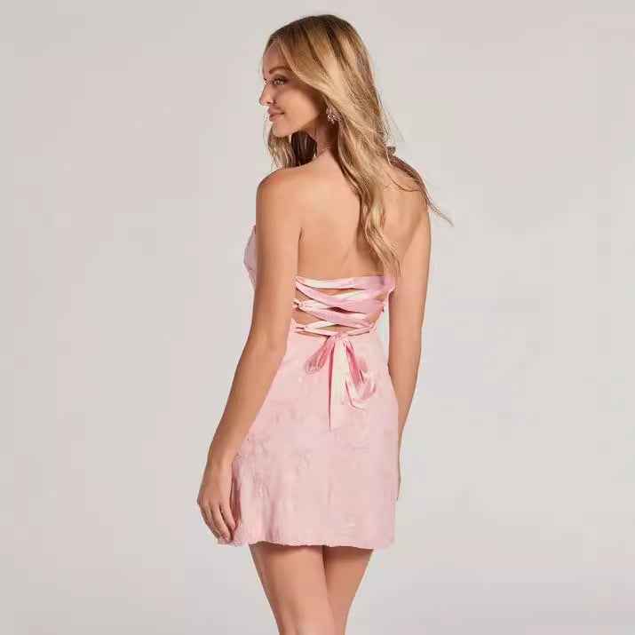 Jacquard Sequin Strapless Bodycon Mini Dress