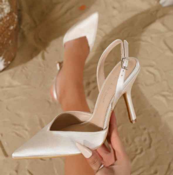 French-Style Satin Stiletto Sandals – Pointed Toe