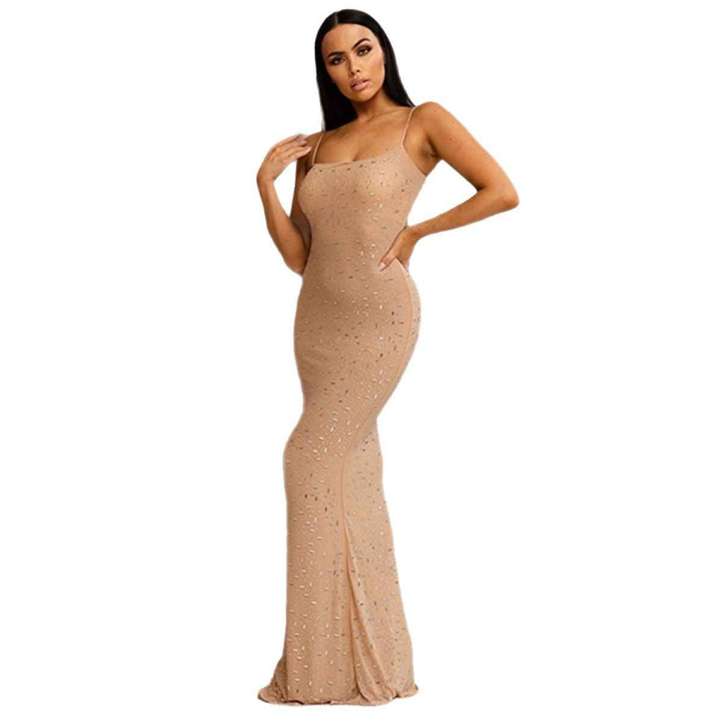 Strapless Sequin Mesh Slim-Fit Mermaid Maxi Dress