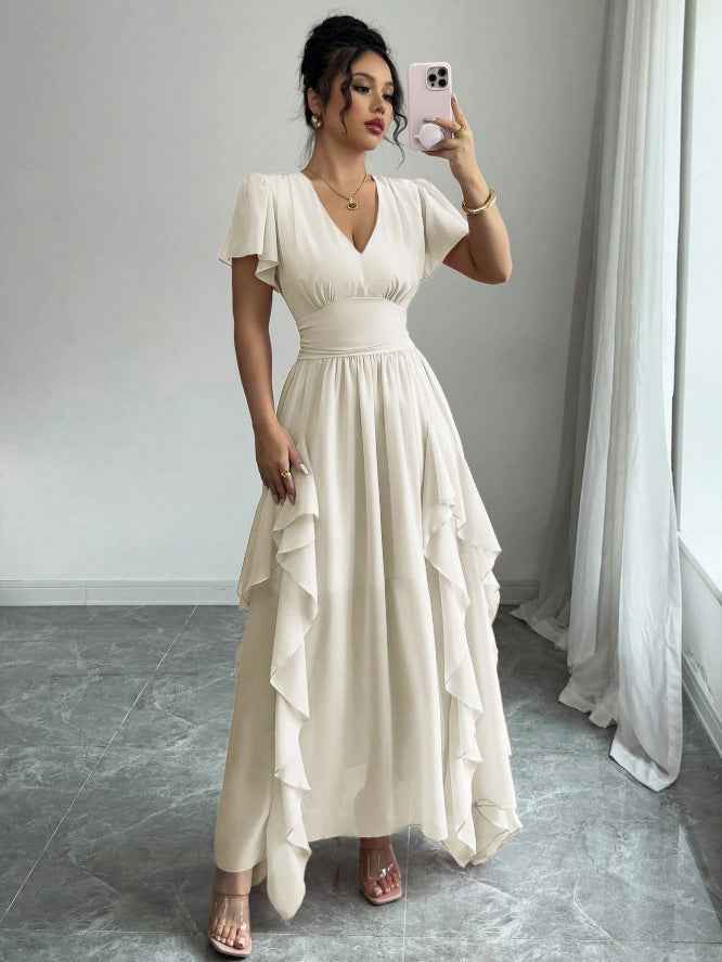 Womens Fashionable V-Neck Slim-Fit Long Dress