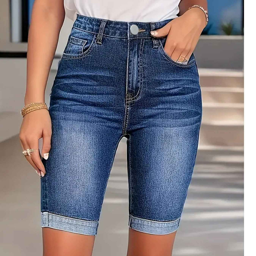 Women's High-Waist Cropped Denim Capri Pants – Slim Fit