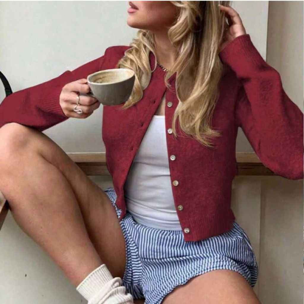 Women's Knitted Cardigan – Single-Button Solid Colour, 15 Colours